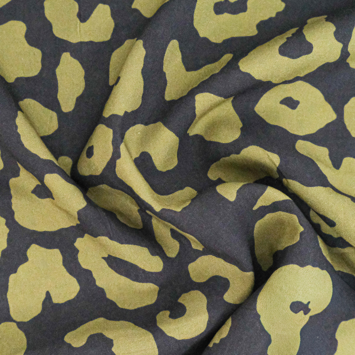 Black and Khaki Savannah-Print Viscose Poplin - Maison Klem